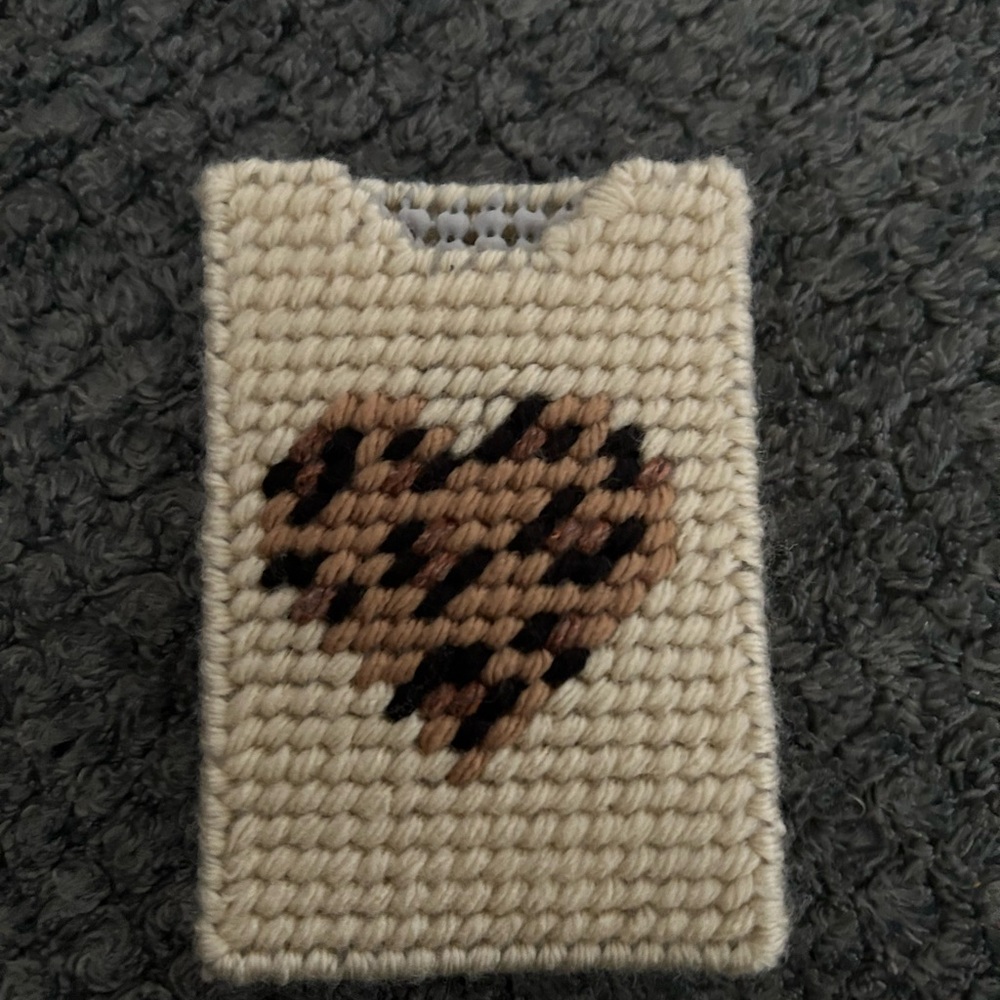 Hand Crafted Cream Card holder with Brown and Black Heart